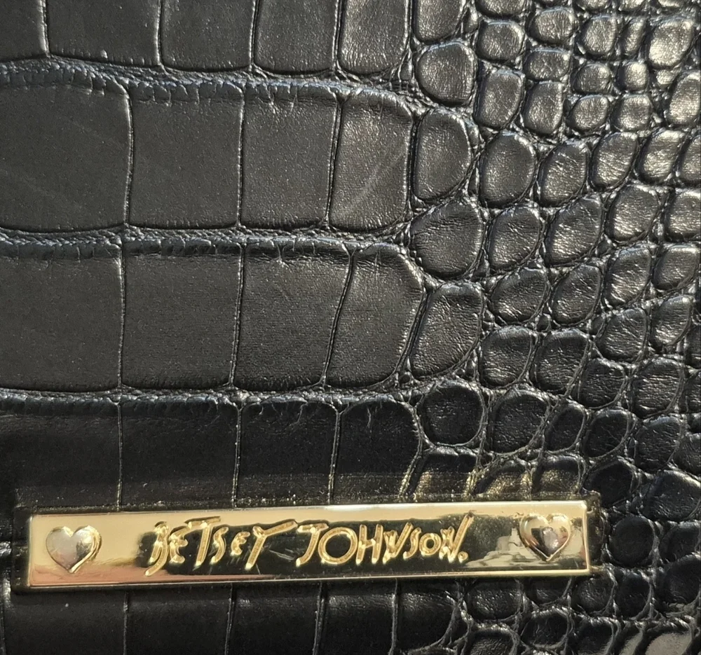 Betsey Johnson Black Croc-Patterned Wristlet